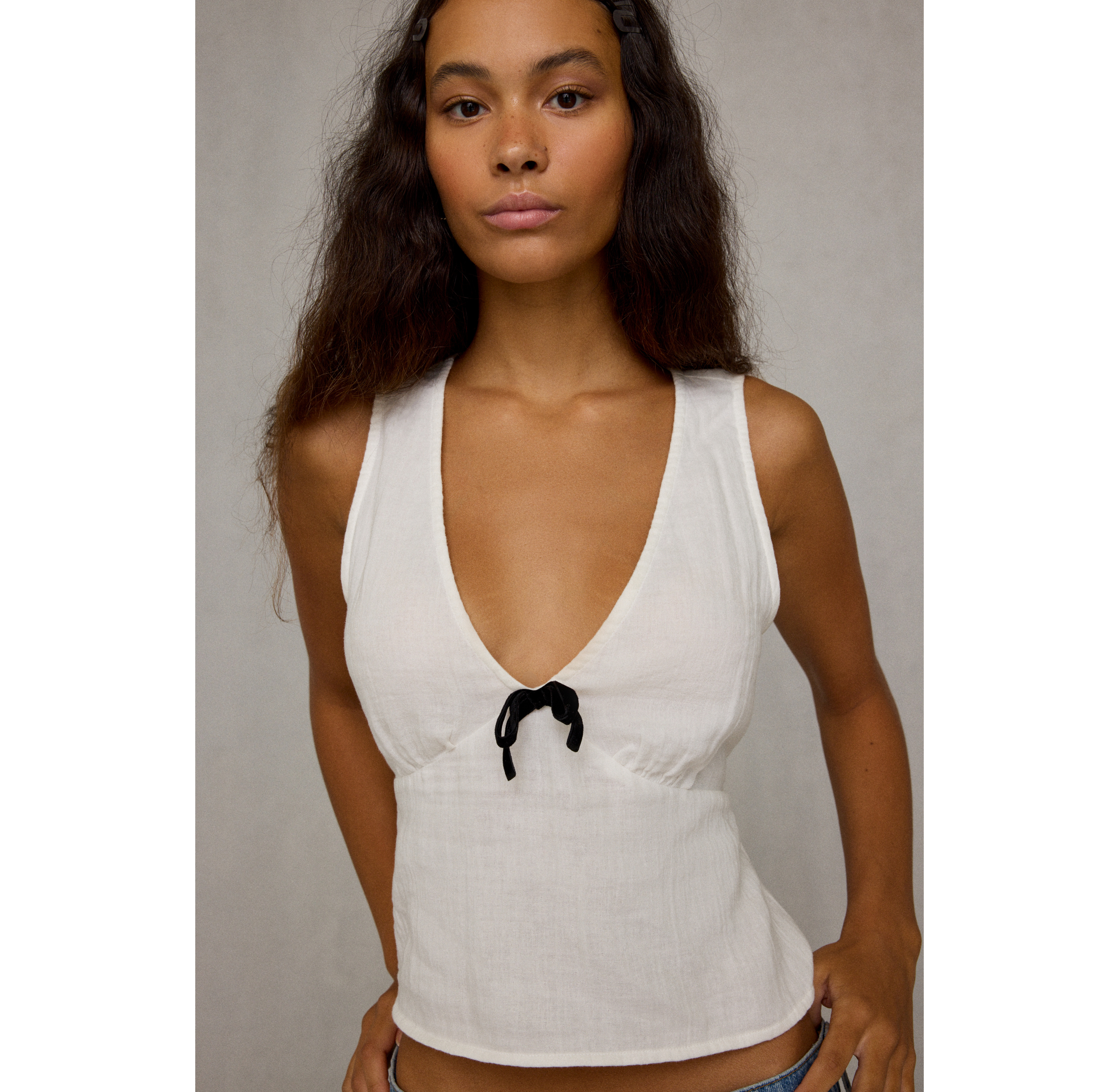 BDG Samia Bow Detail Plunging V-Neck Tank Top