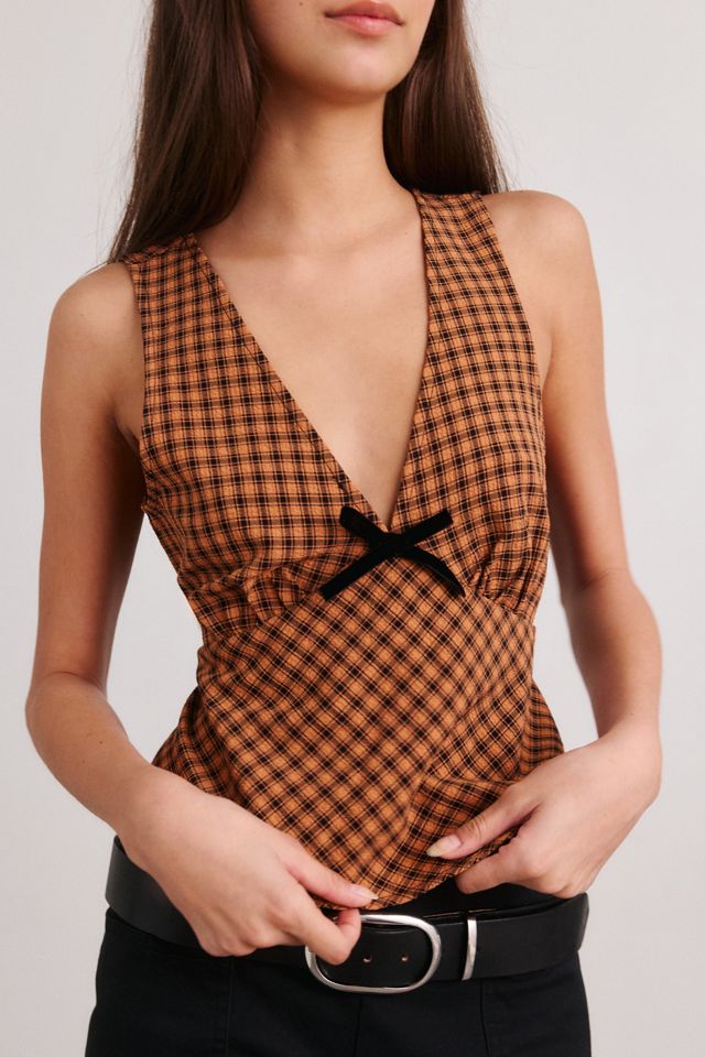 BDG Samia Bow Detail Plunging V-Neck Tank Top #2