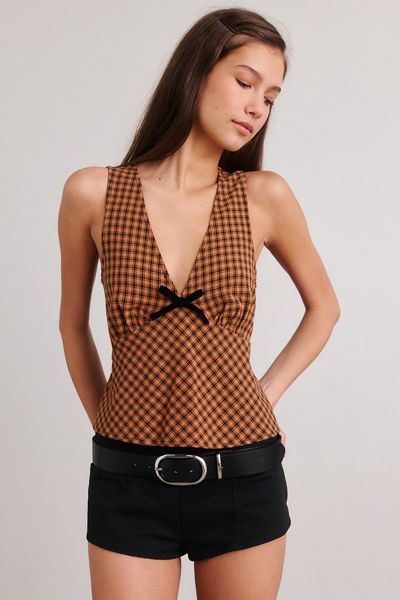 BDG Samia Bow Detail Plunging V-Neck Tank Top