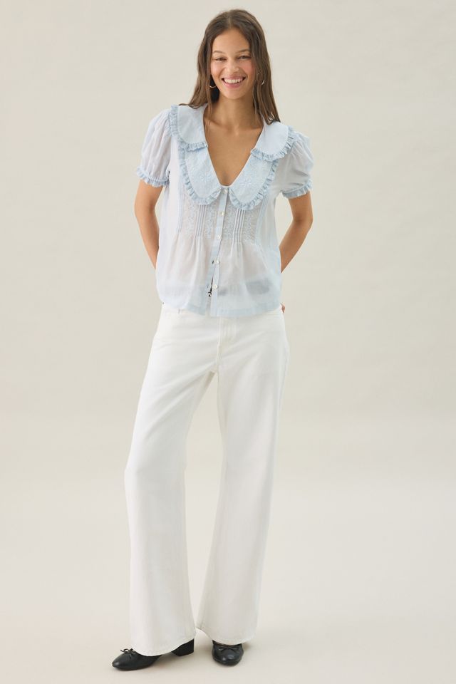Kimchi Blue Hattie Sheer Ruffle Collar Short Sleeve Blouse #2