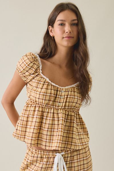 Haut Babydoll Henley à Manches Bouffantes Mellow Dippin Daisys