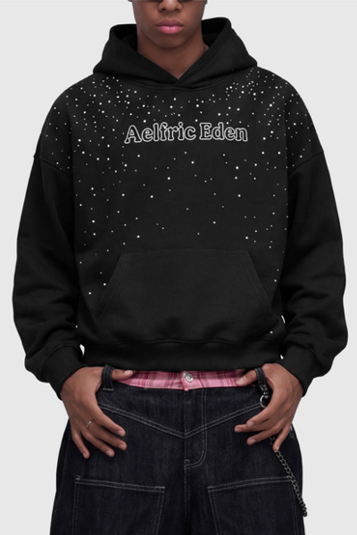Aelfric Eden Boxy Rhinestone Star Pullover Hoodie in Black, Men's at Urban Outfitters