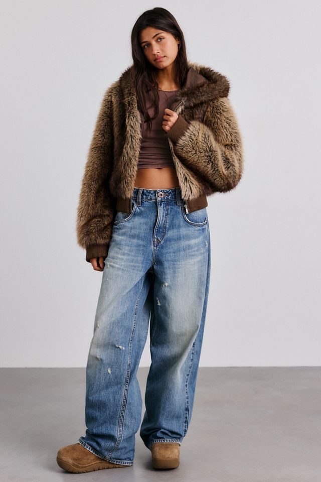 UO Maddy Cropped Faux Fur Hooded Jacket #2