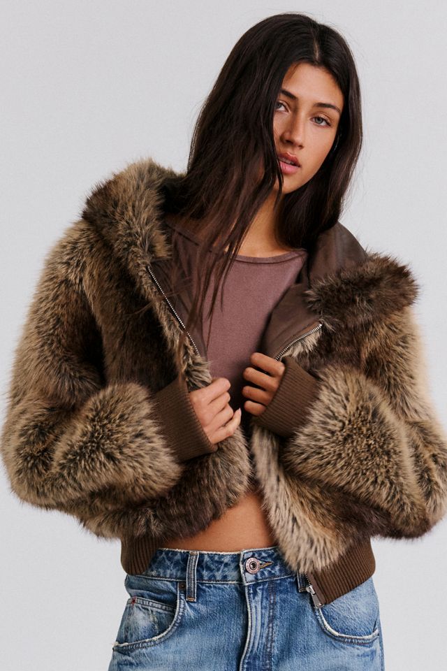 UO Maddy Cropped Faux Fur Hooded Jacket #3