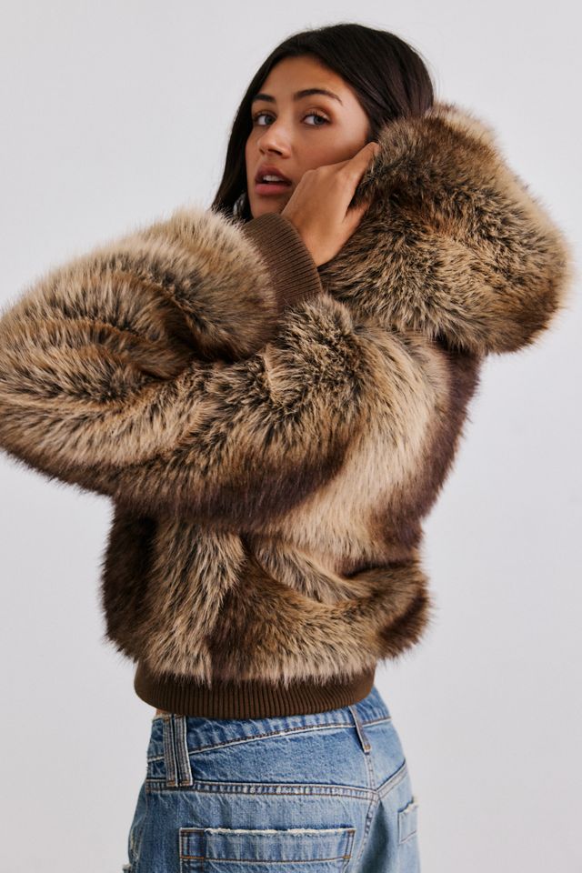 UO Maddy Cropped Faux Fur Hooded Jacket #4