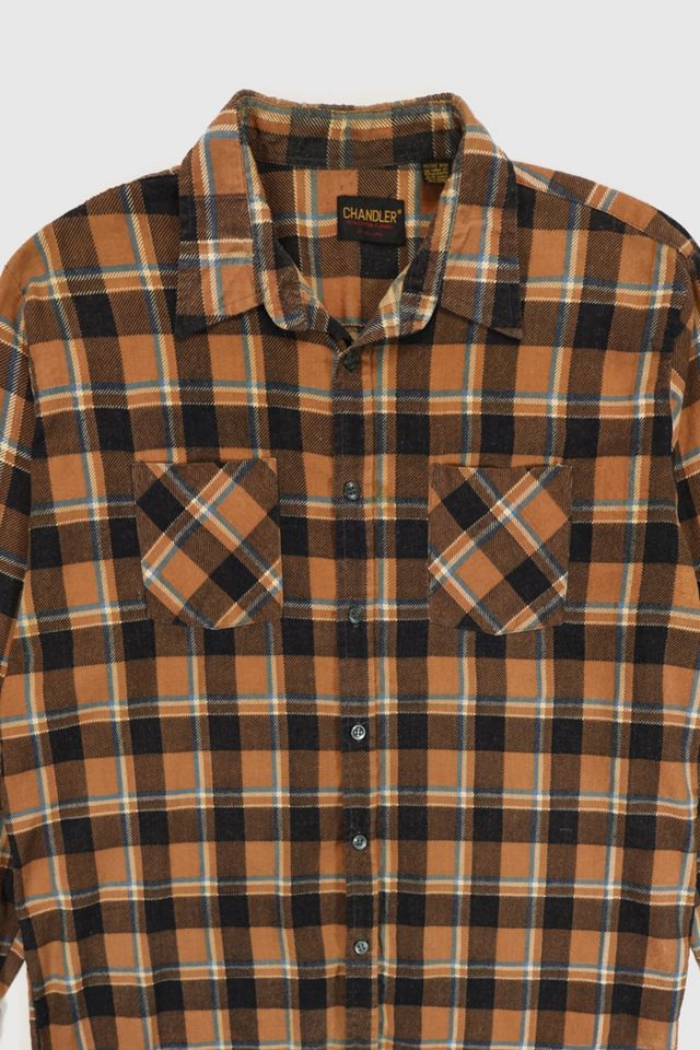 Vintage Brown Plaid Button-Down Shirt #1