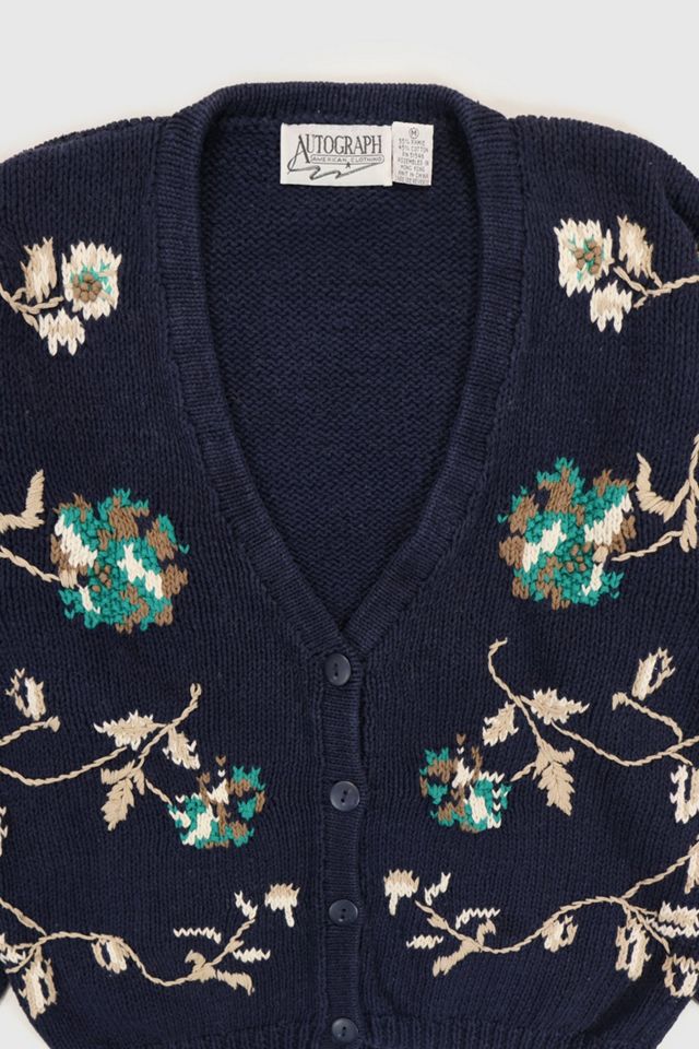 Vintage Knit Floral Pattern Cardigan Sweater #1