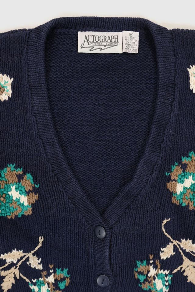 Vintage Knit Floral Pattern Cardigan Sweater #2