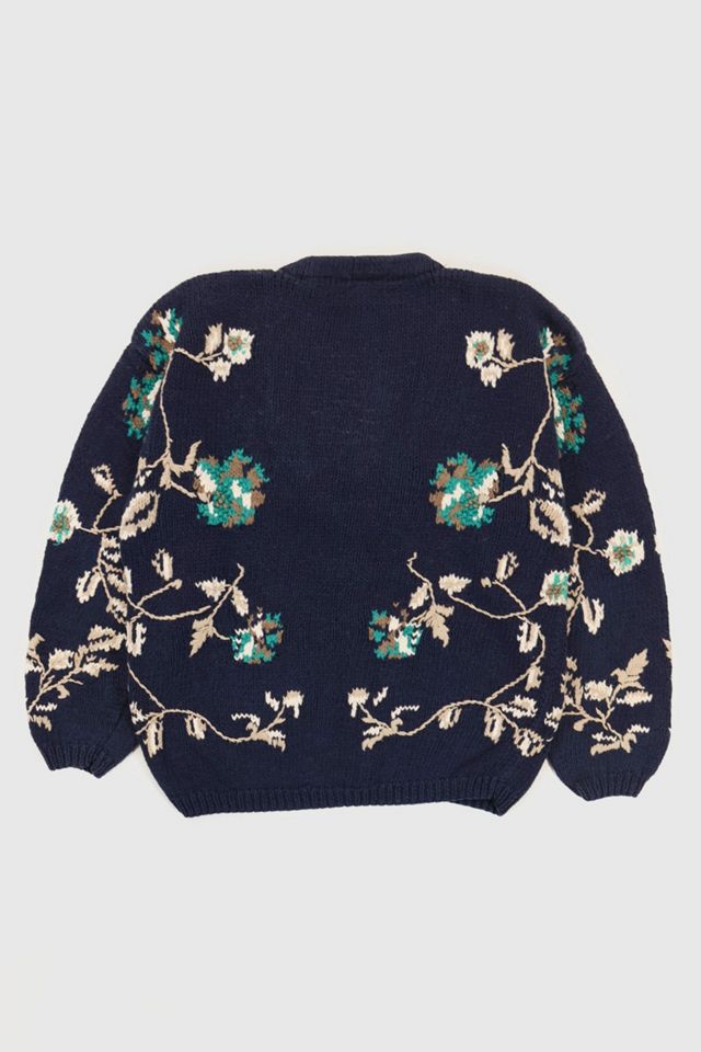 Vintage Knit Floral Pattern Cardigan Sweater #4