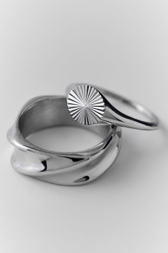Wavy Silver Metal Rings Set #2