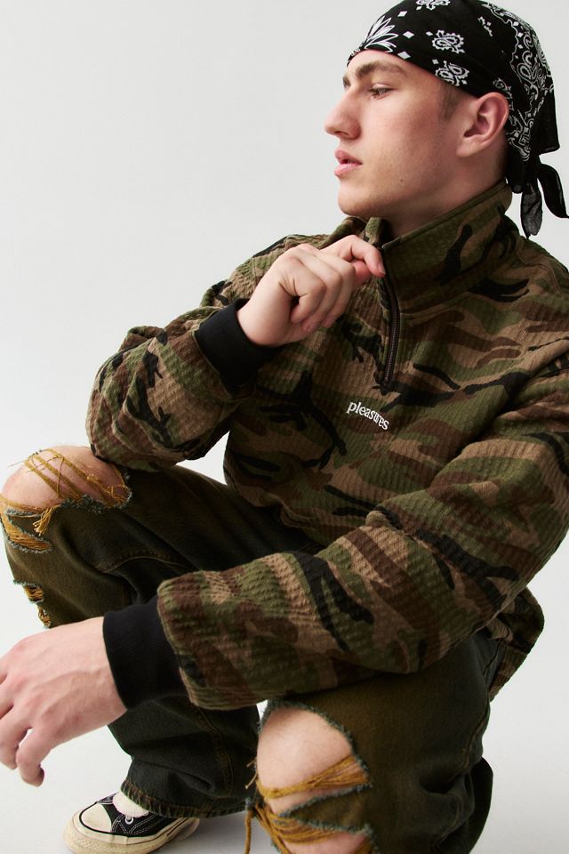 PLEASURES Textured Camo Quarter-Zip Sweatshirt #1