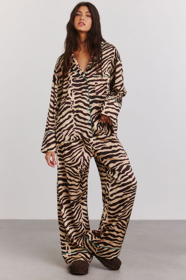 Wild Lovers Madeline Zebra Satin Long Sleeve PJ Shirt #2