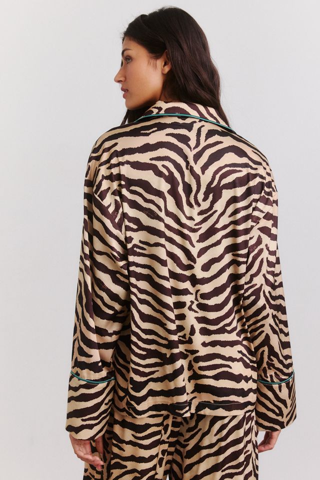 Wild Lovers Madeline Zebra Satin Long Sleeve PJ Shirt #3