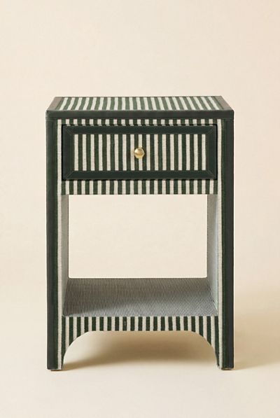 TOV Furniture Kora Striped Cotton Jute Storage Nightstand