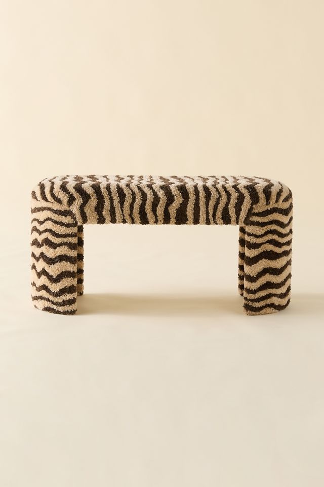 TOV Furniture Zebra Striped Shaggy Tufted Bench #1