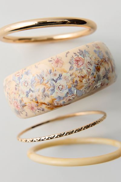 Floral Bangle Bracelets Set