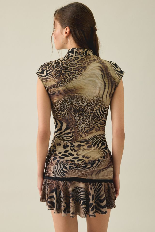 I.AM.GIA. Isela Animal Print Cap Sleeve High Neck Bodycon Mini Dress #3