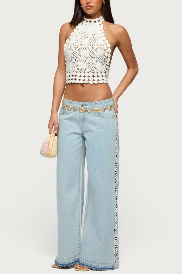 Edikted Crochet Panel Low Rise Wide Leg Jeans #1