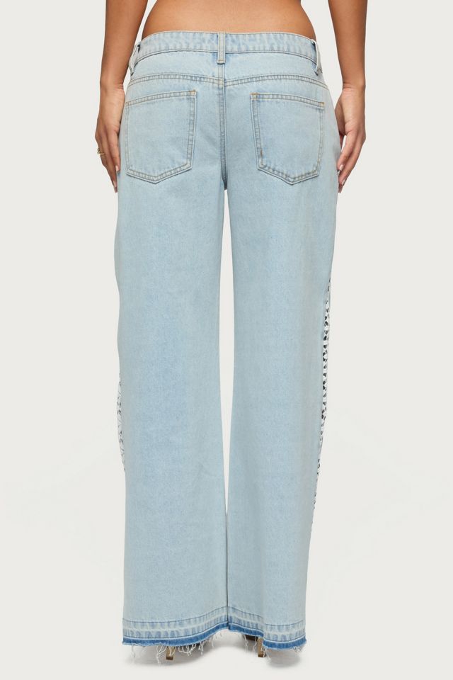 Edikted Crochet Panel Low Rise Wide Leg Jeans #4