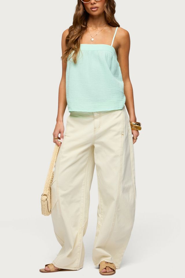 Edikted Gili Contrast Stitch Low Rise Barrel Jeans #1