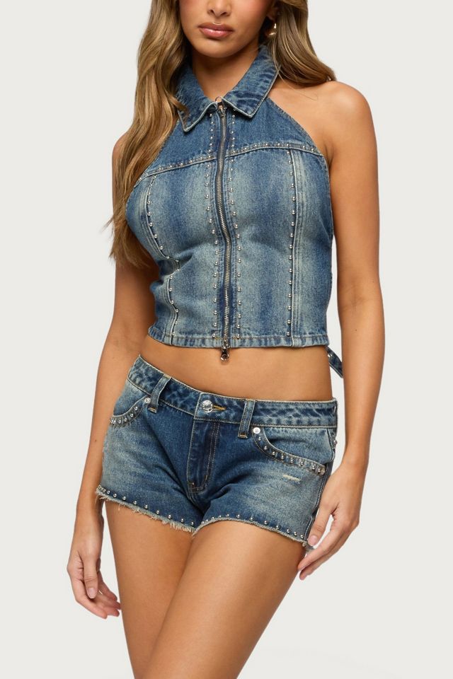 Edikted Gaya Studded Low Rise Denim Shorts #1
