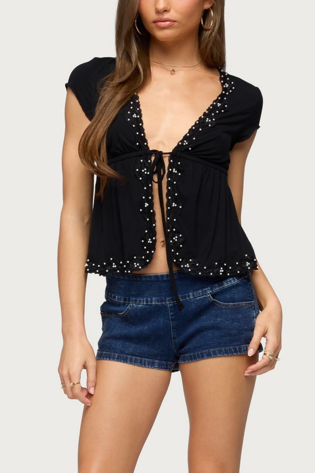 Edikted Sepede Lacey Pearl Tie Front Top #3