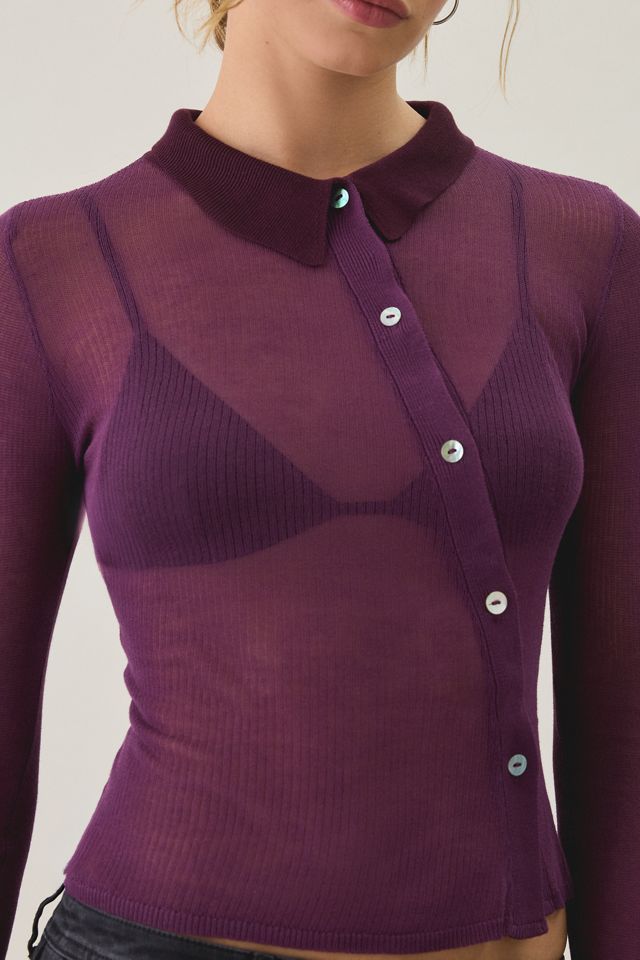 I.AM.GIA. Davina Sheer Knit Asymmetric Button-Down Top #1