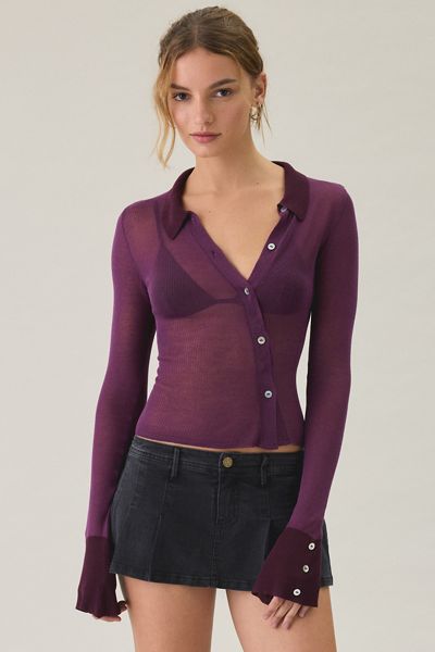 I.AM.GIA. Davina Sheer Knit Asymmetric Button-Down Top