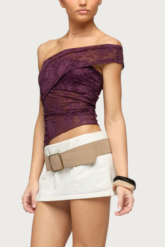 Edikted Asymmetric One Shoulder Sheer Lace Top #3