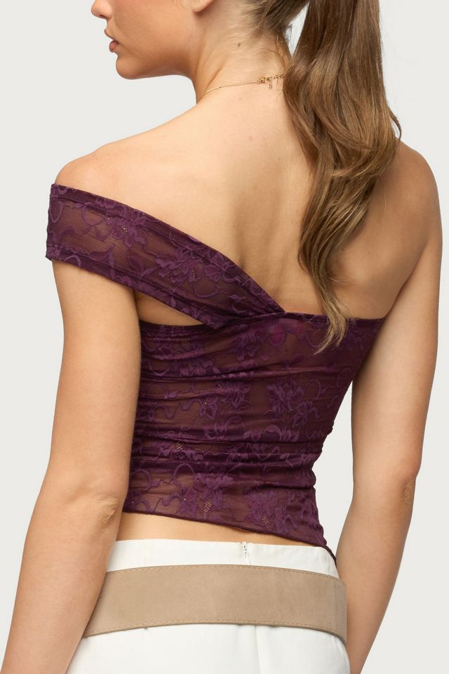 Edikted Asymmetric One Shoulder Sheer Lace Top #4