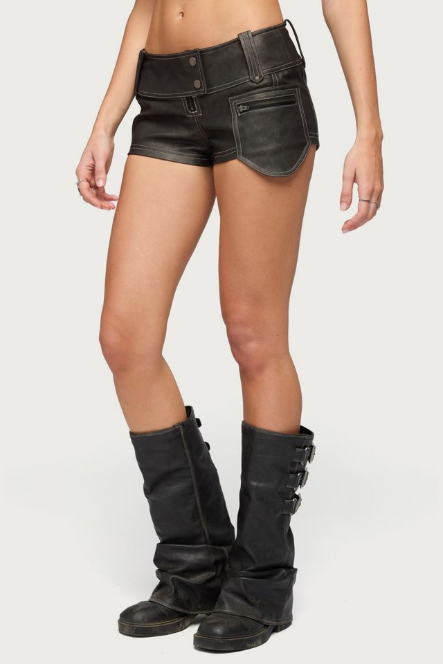 Edikted Dolly Faux Leather Micro Cargo Shorts #2
