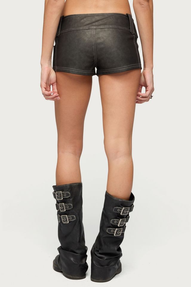 Edikted Dolly Faux Leather Micro Cargo Shorts #3