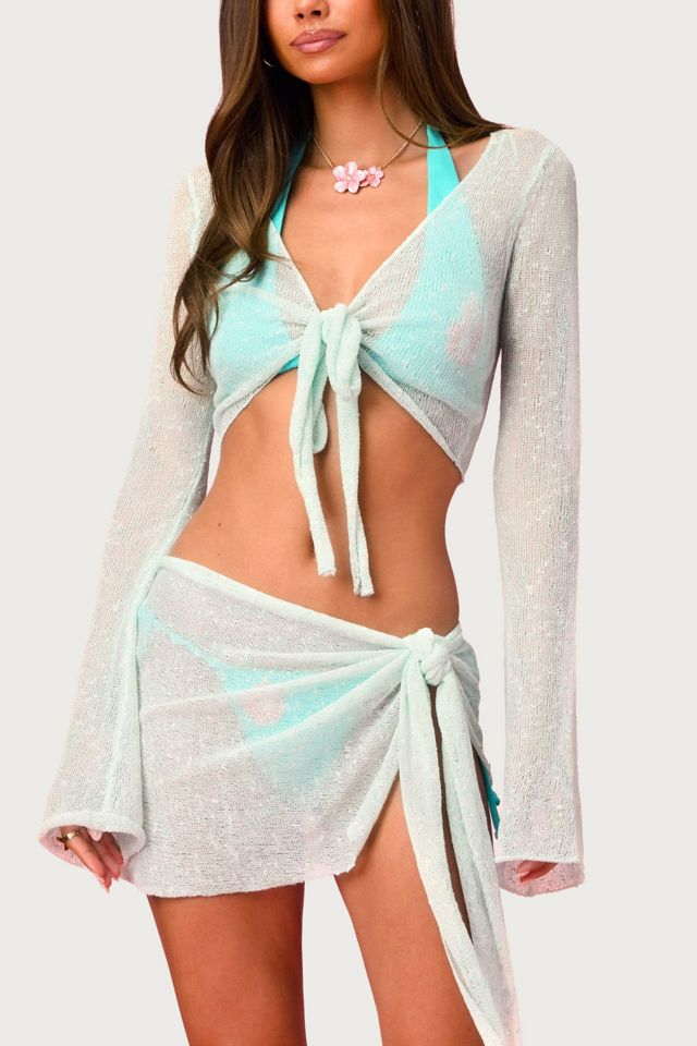 Edikted Island Barbie™ Tie Front Glitter Knit Top #3