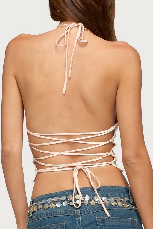 Edikted Catia Backless Sequin Mesh Halter Top #4