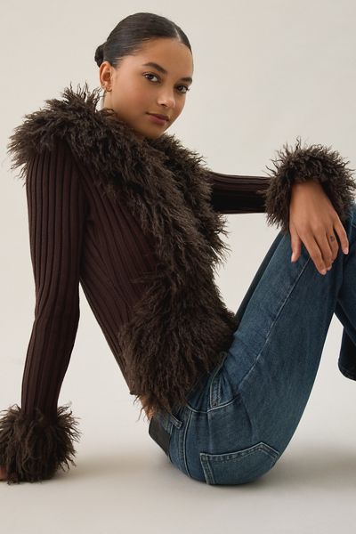 I.AM.GIA. Cressida Faux Fur Trim Zip-Up Sweater Jacket