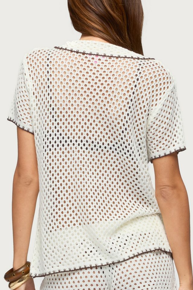 Edikted Rocca Contrast Button Up Crochet Top #4