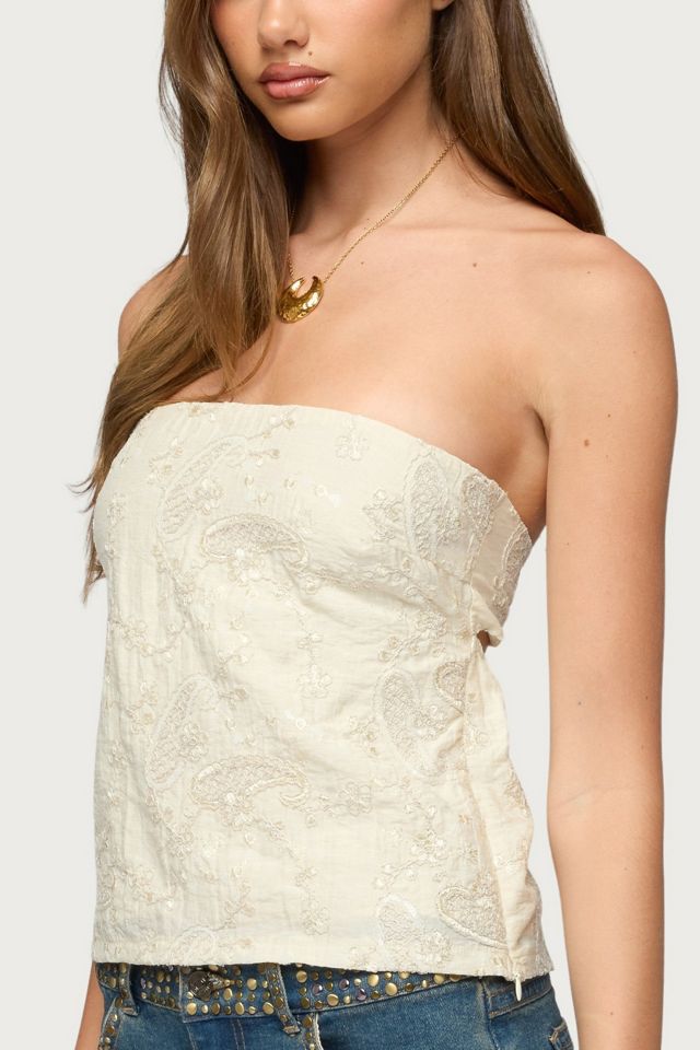 Edikted Cheyne Embroidered Strapless Top #2