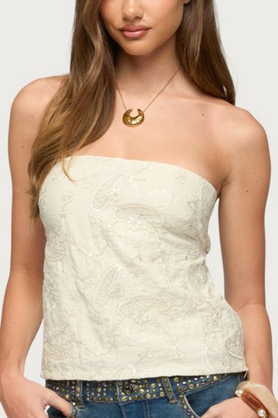 Edikted Cheyne Embroidered Strapless Top