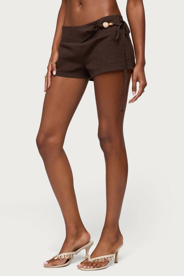 Edikted Vikkie Beaded Belt Linen Look Shorts #2