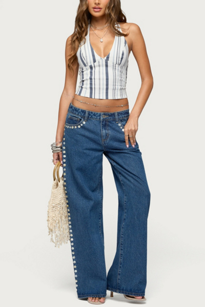 Edikted Sofey Striped Denim Halter Top