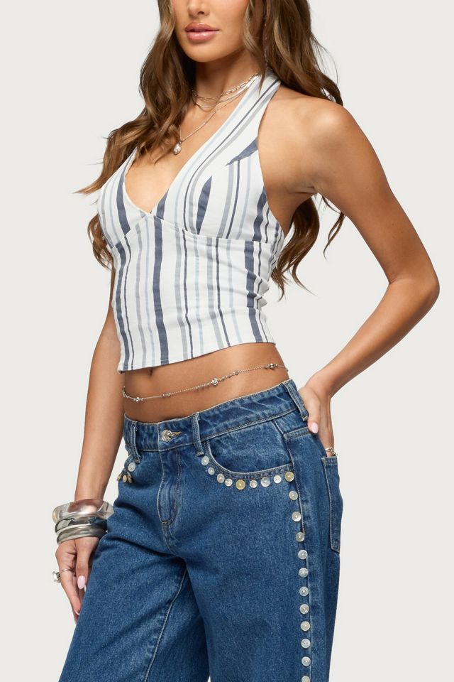 Edikted Sofey Striped Denim Halter Top #3