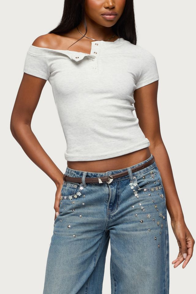 Edikted Jubilee Off Shoulder Henley Top #3