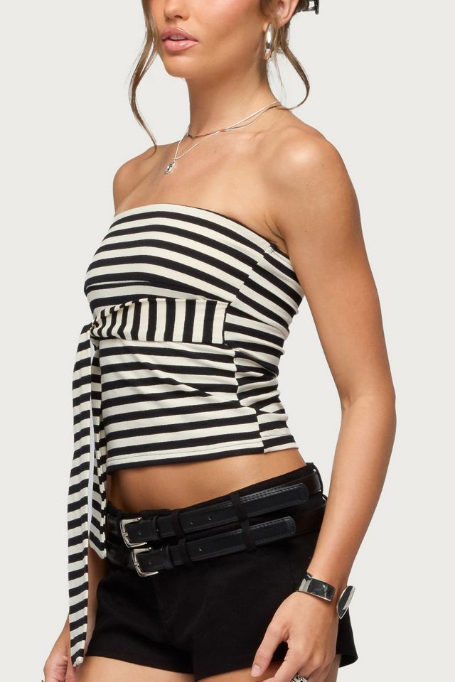 Edikted Finly Striped Tie Front Strapless Top #2