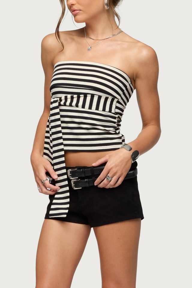 Edikted Finly Striped Tie Front Strapless Top #3