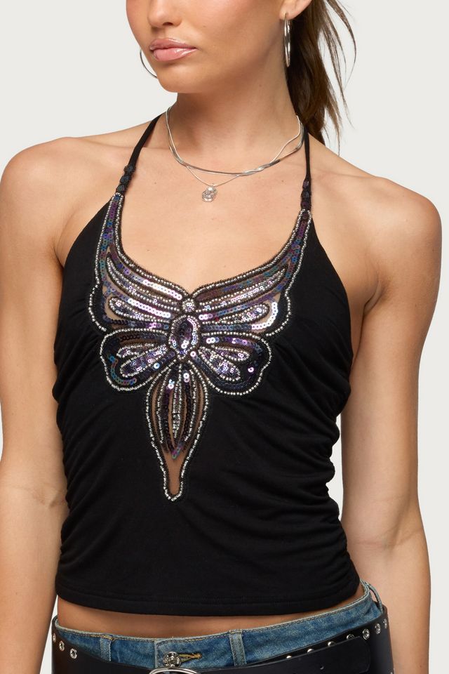 Edikted Butterfly Bead & Sequin Halter Top #2