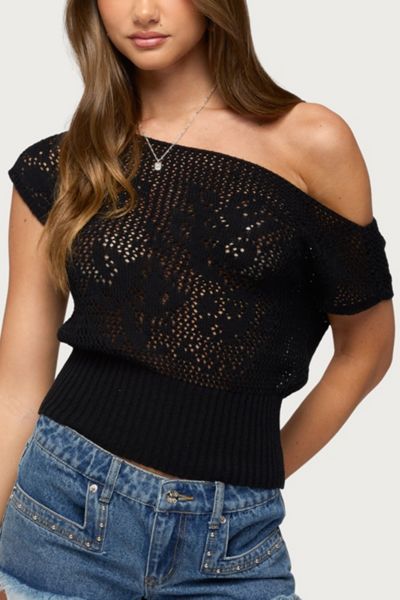 Edikted Cyra Floral Knit Off Shoulder Top