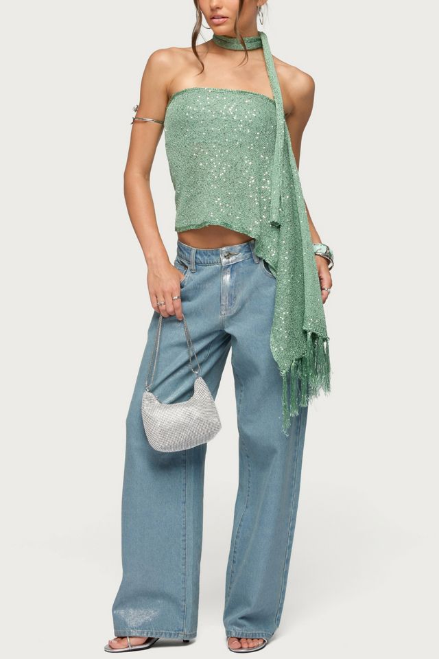Edikted Two Piece Sequin Knit Scarf Top #1