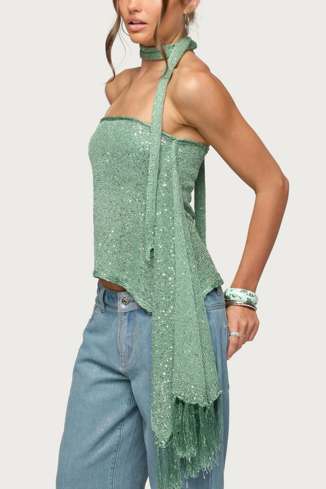 Edikted Two Piece Sequin Knit Scarf Top #2