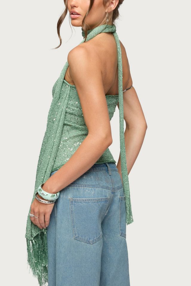 Edikted Two Piece Sequin Knit Scarf Top #4