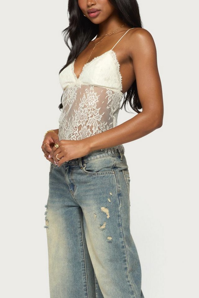 Edikted Ottilie Lace & Satin Effect Top #3